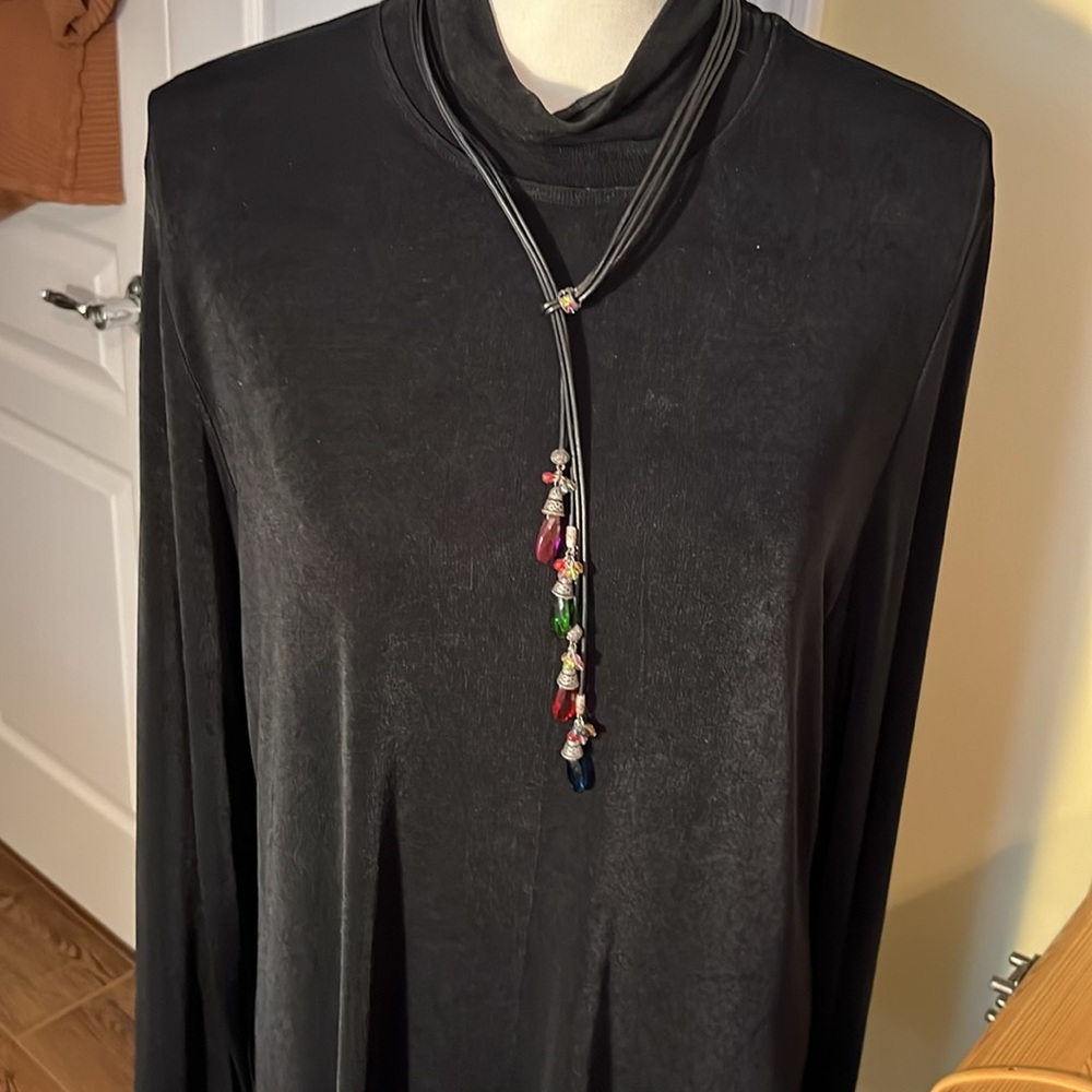 Chico’s necklace, black leather with stones